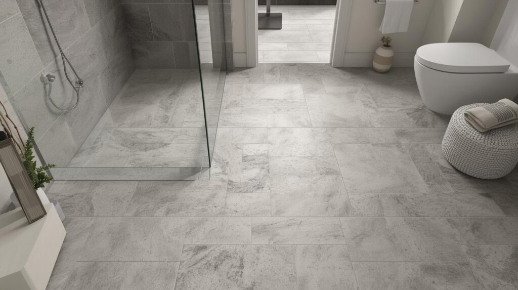 modern open shower with continuous floor tile extending from bathroom (1)